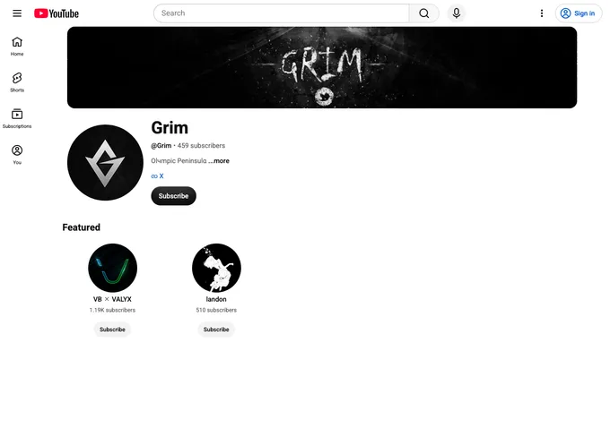 Krest Grim YouTube channel page showing subscriber count and content library