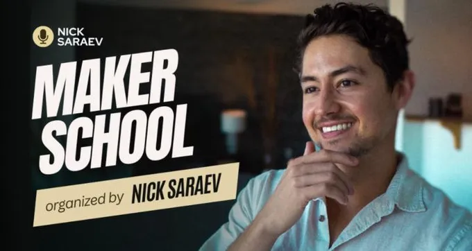Nick Saraev, Maker School founder, in the community's branded Skool header