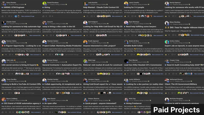 Maker School paid projects board where members find freelance AI automation jobs and collaborations