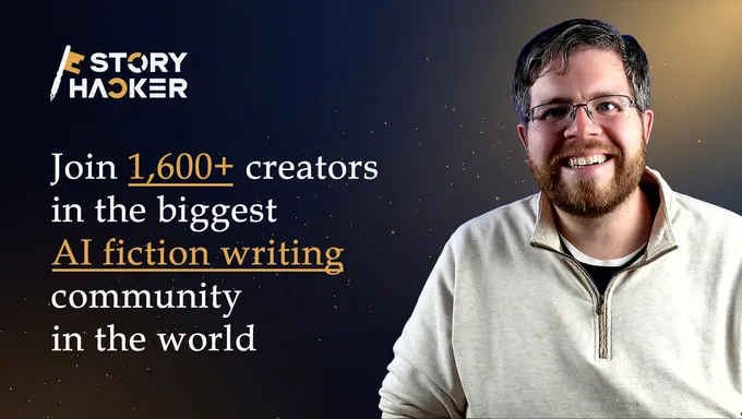 Jason Hamilton, Story Hacker AI founder and The Nerdy Novelist, promoting the largest AI fiction writing community with 1,600 plus creators